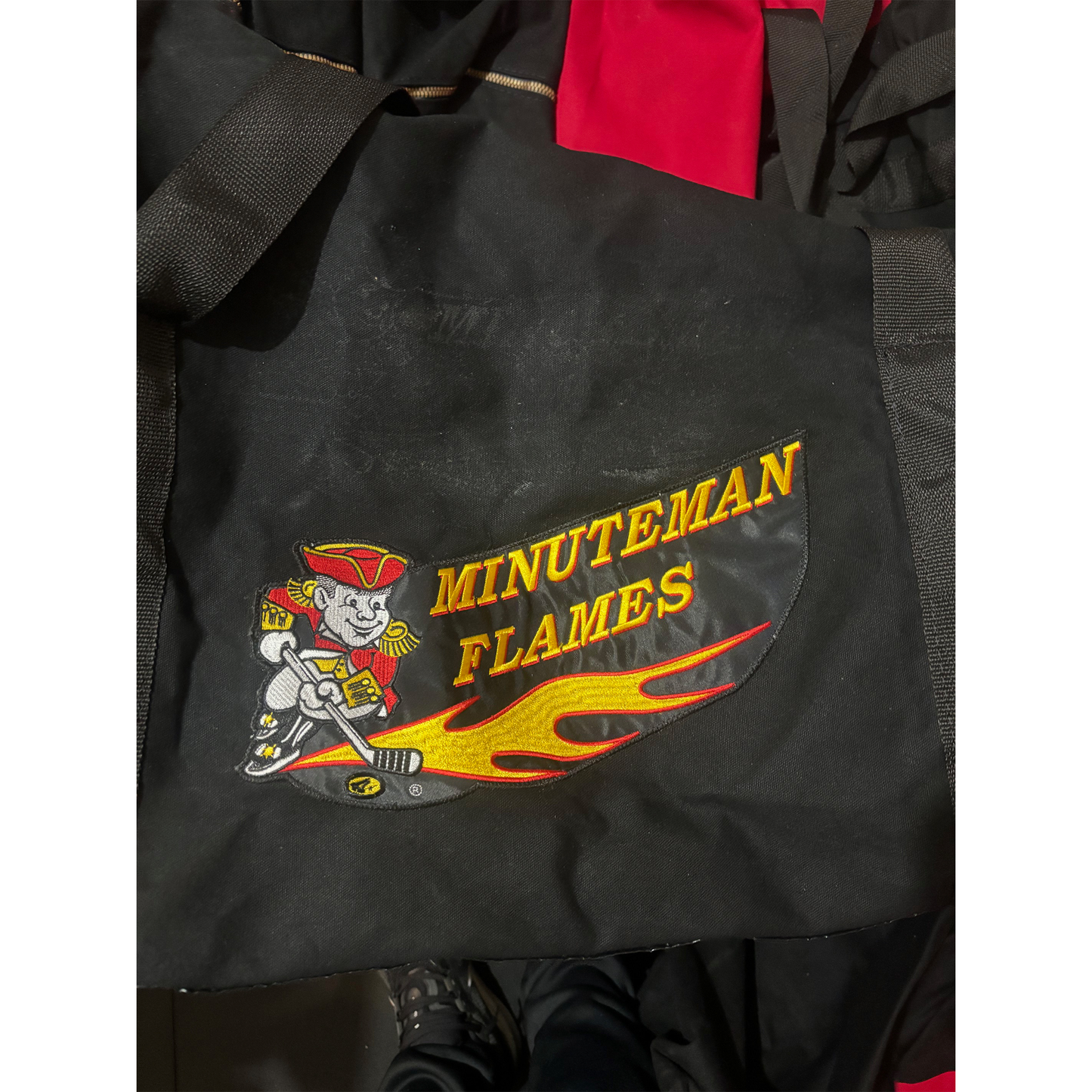 Minuteman Flames Hockey Bag in Black and Red w/ Embroidered Patch Logo