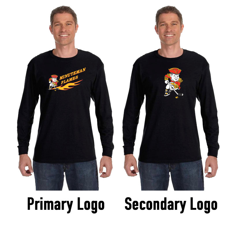 Minuteman Flames Gildan Long Sleeve T-Shirt in Black or Grey