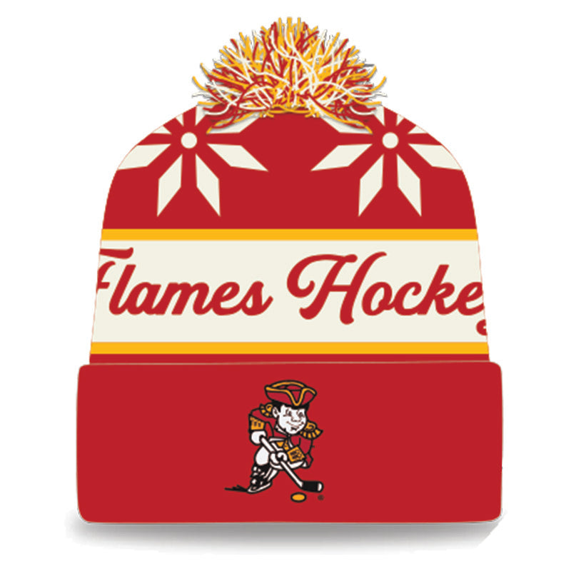 Minuteman Flames Winter Knit w/ Pom in red and cream