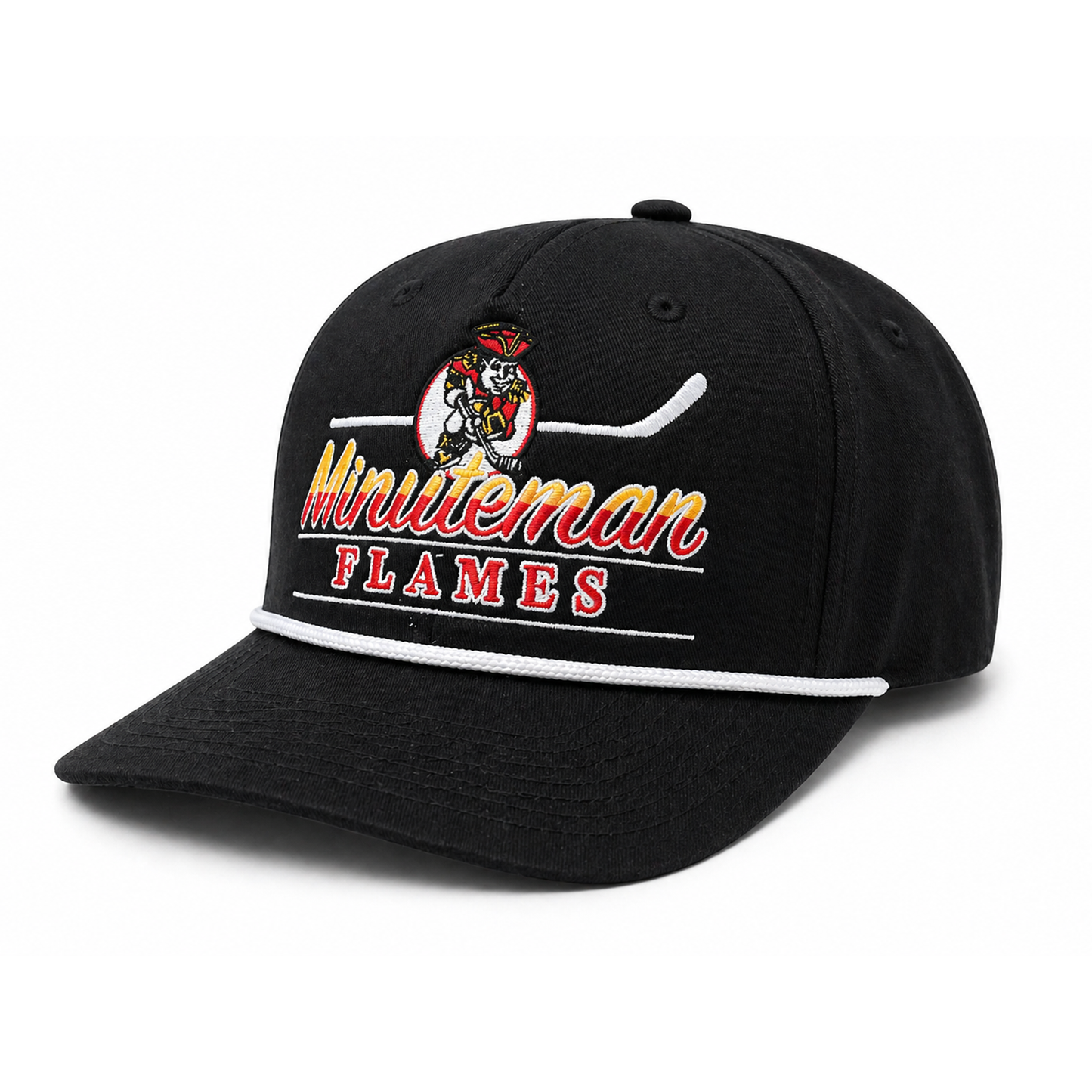 Minuteman Flames Celly Hockey Co Snap Back Hat in Black or Cream