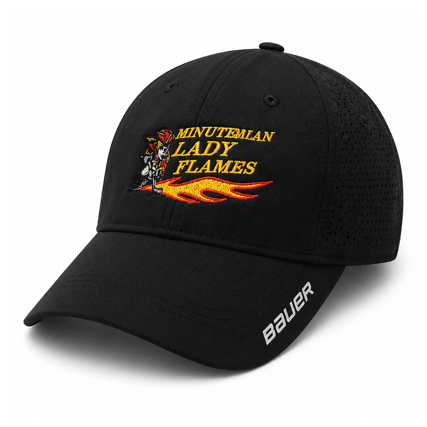 Minuteman Flames or Lady Flames Women's Perf Ponytail Hat in Black