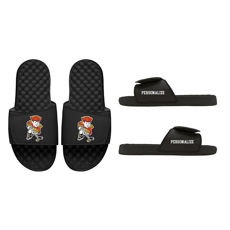 Minuteman Flames ISlides Sandals in Black, White or Two Tone